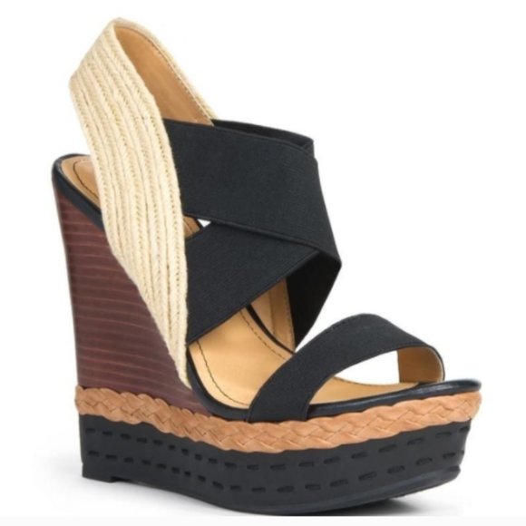 JustFab Shoes - Just Fab Brown and Black Wedges Size 8